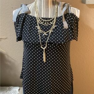 Twine & String Black and Gray polka dot top Size M